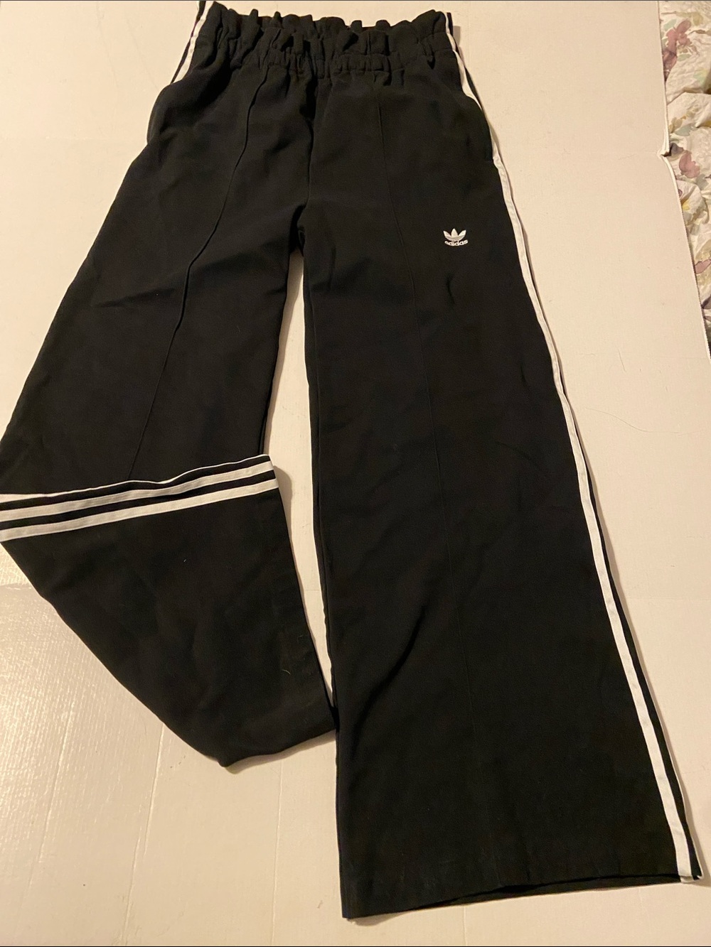 Adidas Originals 3 Stripe Wide Leg Track Pants with Paper Bag Waist